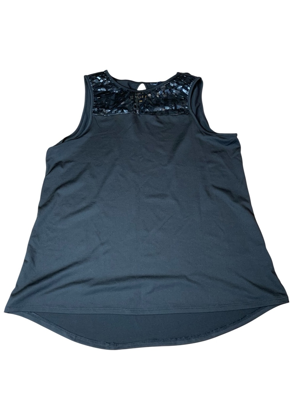 N.W.D New Woman Design Black Sleeveless Top XL Embellished Neckline